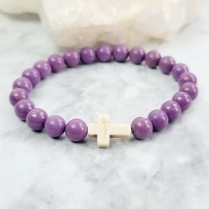 Phosphosiderite Bracelet Jewelry Men Women Cross Beaded Purple Artisan Handmade